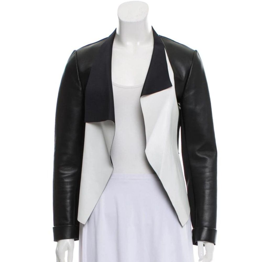 DAVID KOMA Faux Leather Open Front Jacket